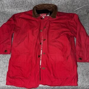 Marlboro Country Store VTG Jacket Men's Red Leather Collar Canvas Chore Coat